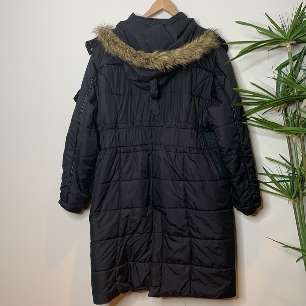 Maggie Barnes Black Quilted Zipper Snap Detachable Faux Fur Hood Coat Jacket 1X